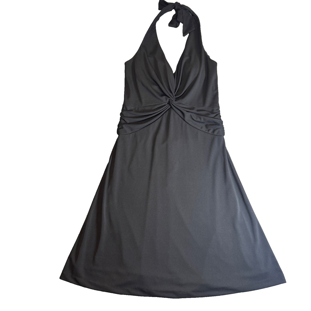 White House Black Market Black Halter Dress Size 10 – Elegant Ruched A-Line
